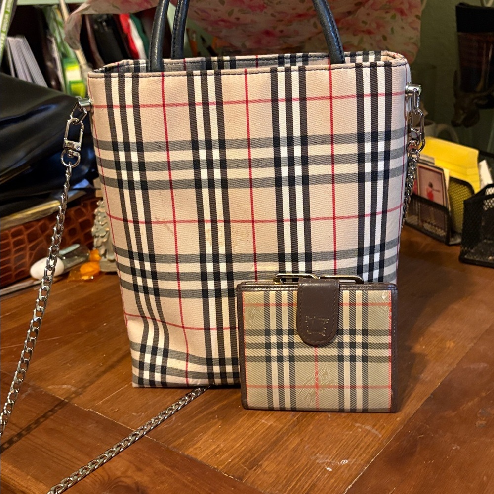 Classic Plaid Tote Bag and Wallet - Beige Plaid